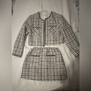 House of Harlow 1960 Plaid Tweed Jacket and Skirt Set - Black and Cream